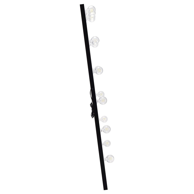 Pemberly Row Glass Full Length Floor Mirror with Lighting in Black and Mirror