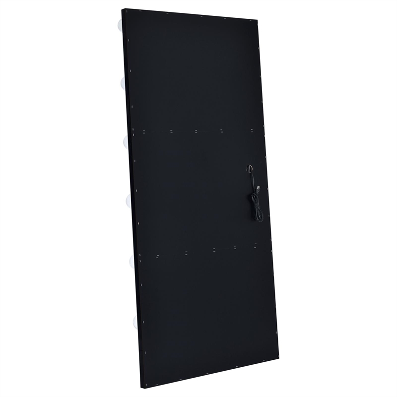 Pemberly Row Glass Full Length Floor Mirror with Lighting in Black and Mirror
