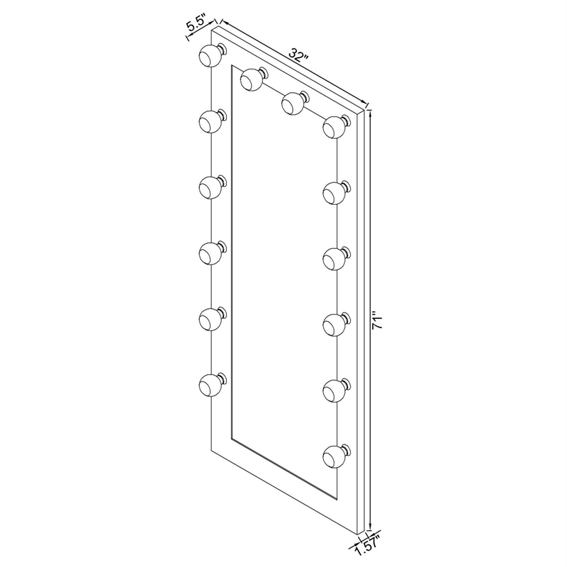 Pemberly Row Glass Full Length Floor Mirror with Lighting in White and Mirror
