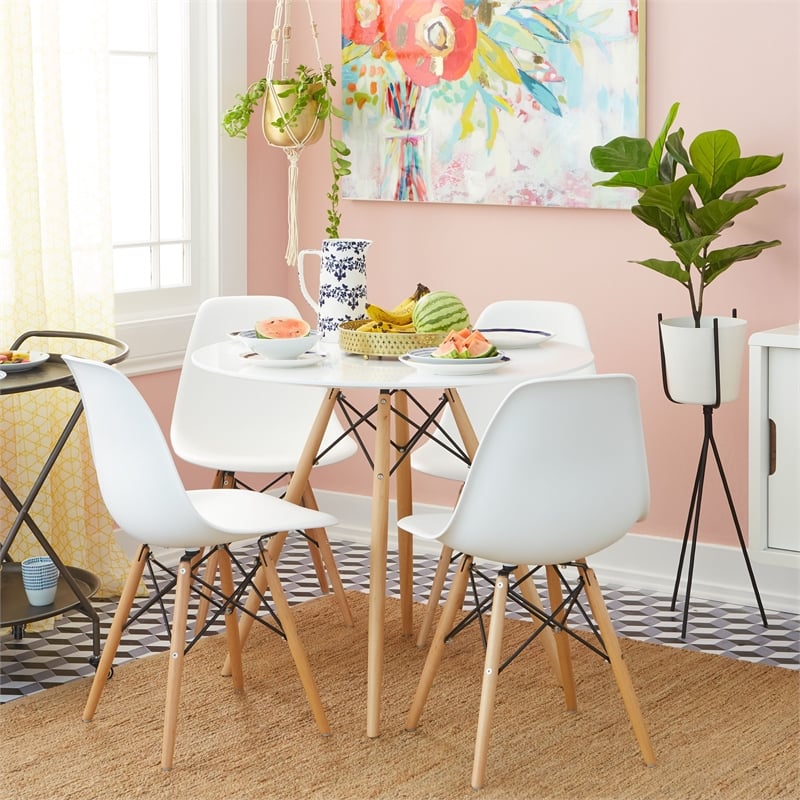 Pemberly Row 4 Person Modern MDF Wood Dining Table Set & 4 Chairs in White