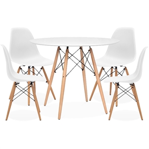 Pemberly Row 4 Person Modern MDF Wood Dining Table Set & 4 Chairs in White