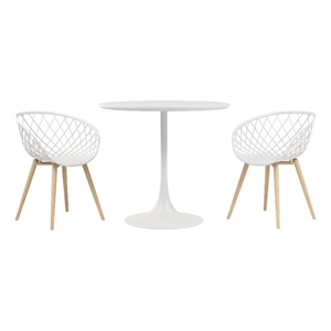 Pemberly Row 3-Piece Lux Dining Set in White and Natural Finish