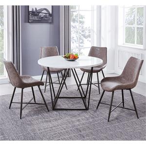 Pemberly Row Modern White Marble Top Metal 5-Piece Dining Set