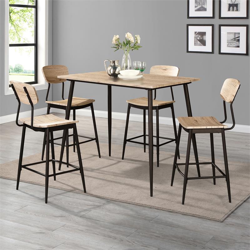 Pemberly Row Wood 5-Piece Counter Height Dining Set in Natural