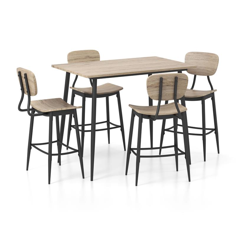 Pemberly Row Wood 5-Piece Counter Height Dining Set in Natural