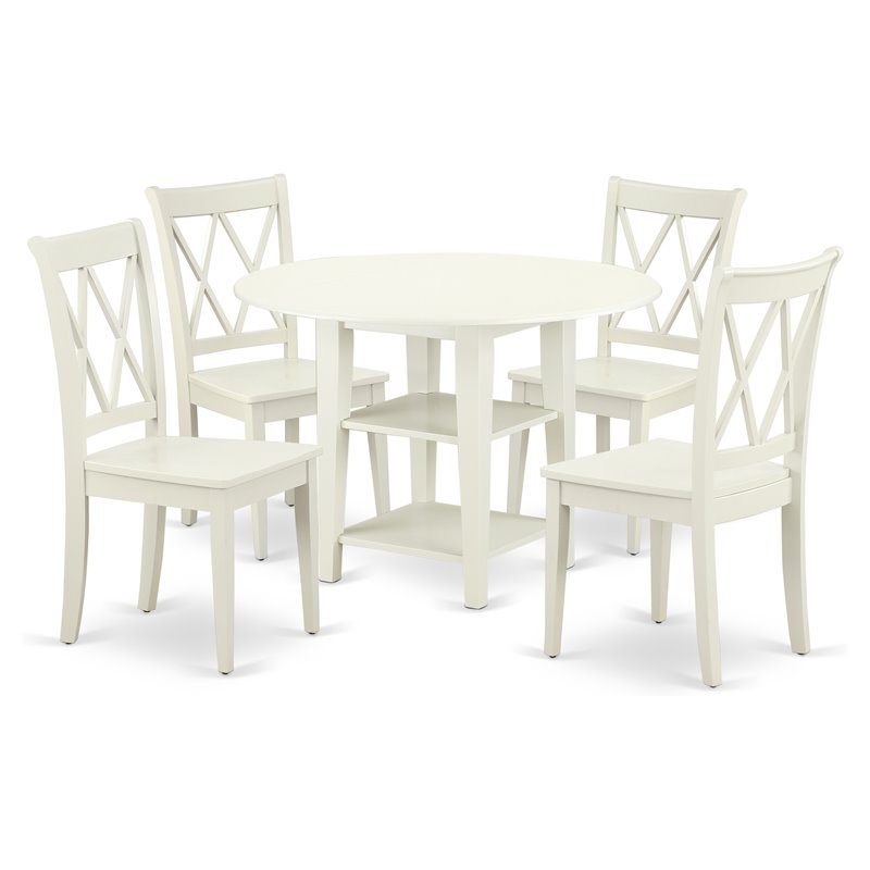 Pemberly Row 5-piece Wood Dining Set with Round Table in White
