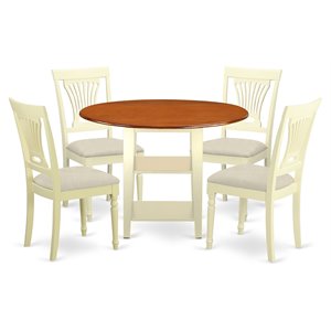 Pemberly Row 5-piece Wood Dining Set with Fabric Seat in Cherry