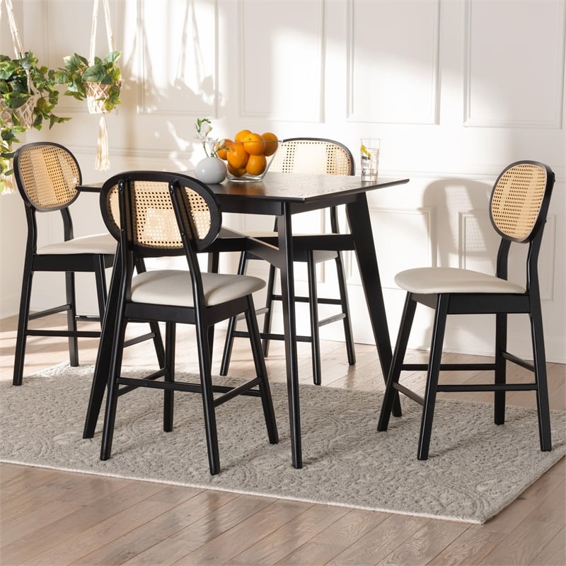 Pemberly Row Modern 5-Piece Fabric & Wood Pub Set in Cream/Black