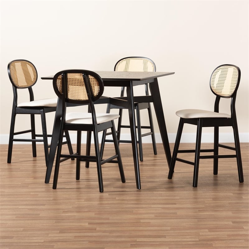 Pemberly Row Modern 5-Piece Fabric & Wood Pub Set in Cream/Black