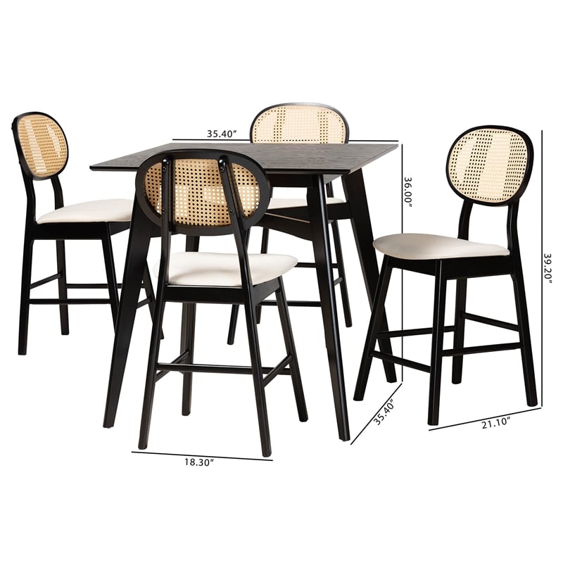 Pemberly Row Modern 5-Piece Fabric & Wood Pub Set in Cream/Black