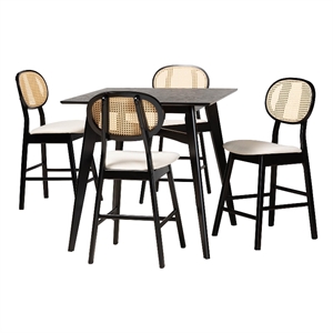 Pemberly Row Modern 5-Piece Fabric & Wood Pub Set in Cream/Black
