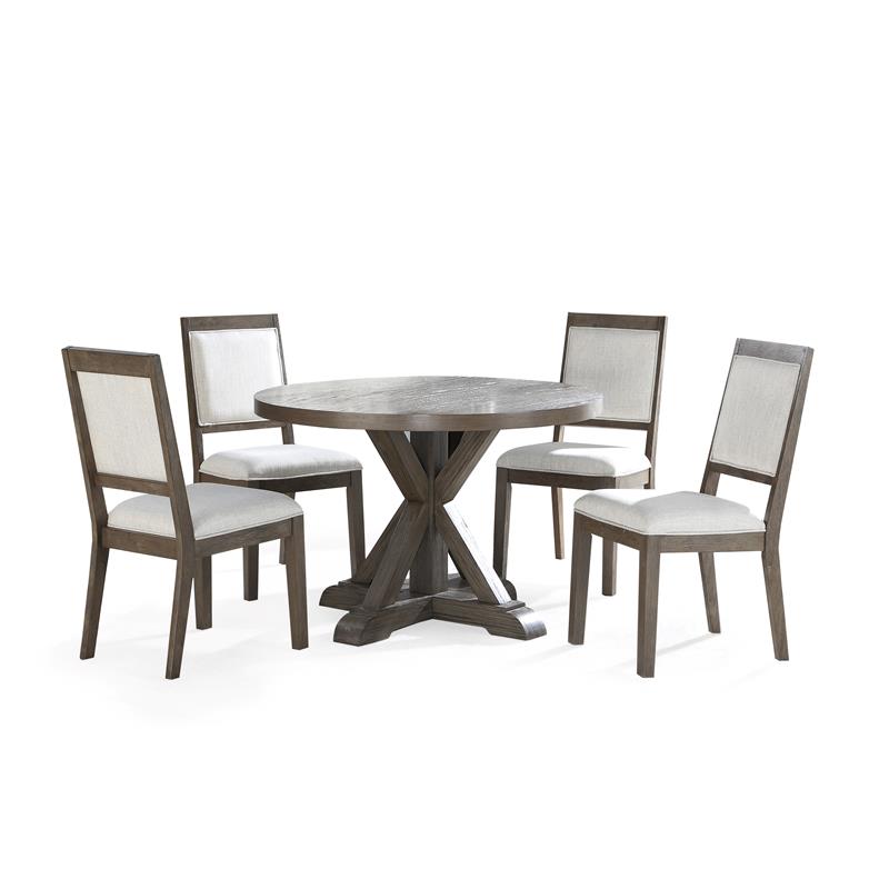 Pemberly Row Modern Gray Washed 48-Inch Round 5-Piece Dining Set