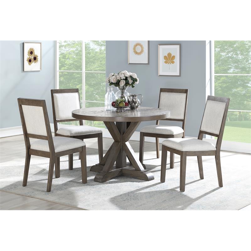 Pemberly Row Modern Gray Washed 48-Inch Round 5-Piece Dining Set