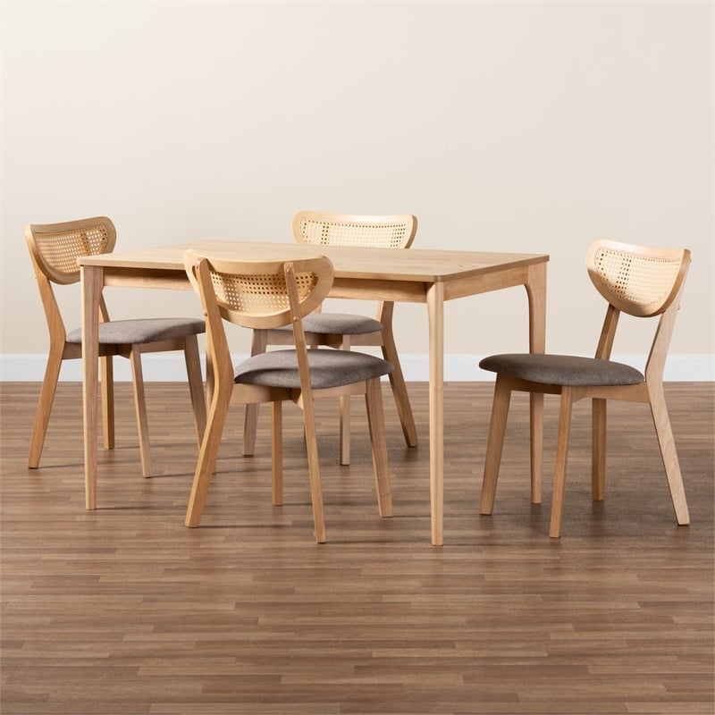 Pemberly Row Gray Fabric and Natural Oak Wood 5-Piece Dining Set