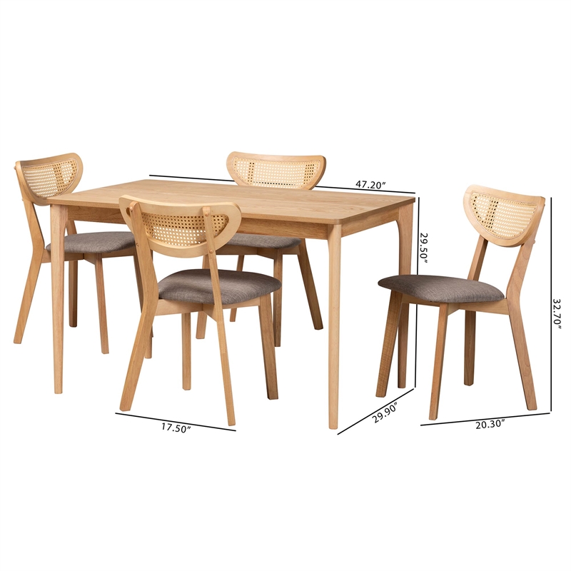 Pemberly Row Gray Fabric and Natural Oak Wood 5-Piece Dining Set