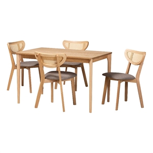 Pemberly Row Gray Fabric and Natural Oak Wood 5-Piece Dining Set