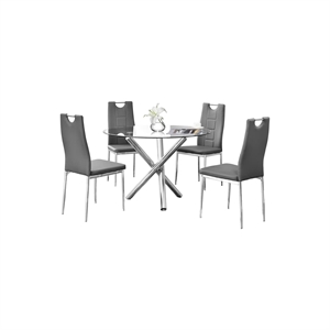 Pemberly Row 5-Piece Faux Leather Round Glass Dinette Set - Gray