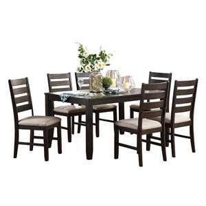 Pemberly Row Contemporary 7 Piece Wood Dining Set in Brown Finish