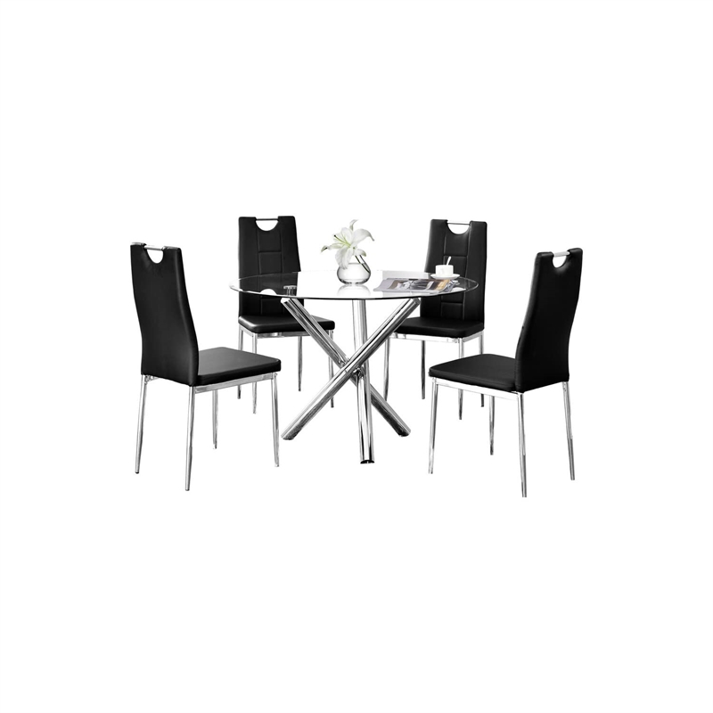Pemberly Row 5-Piece Faux Leather Round Glass Dinette Set - Black