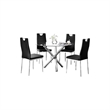 Pemberly Row 5-Piece Faux Leather Round Glass Dinette Set - Black