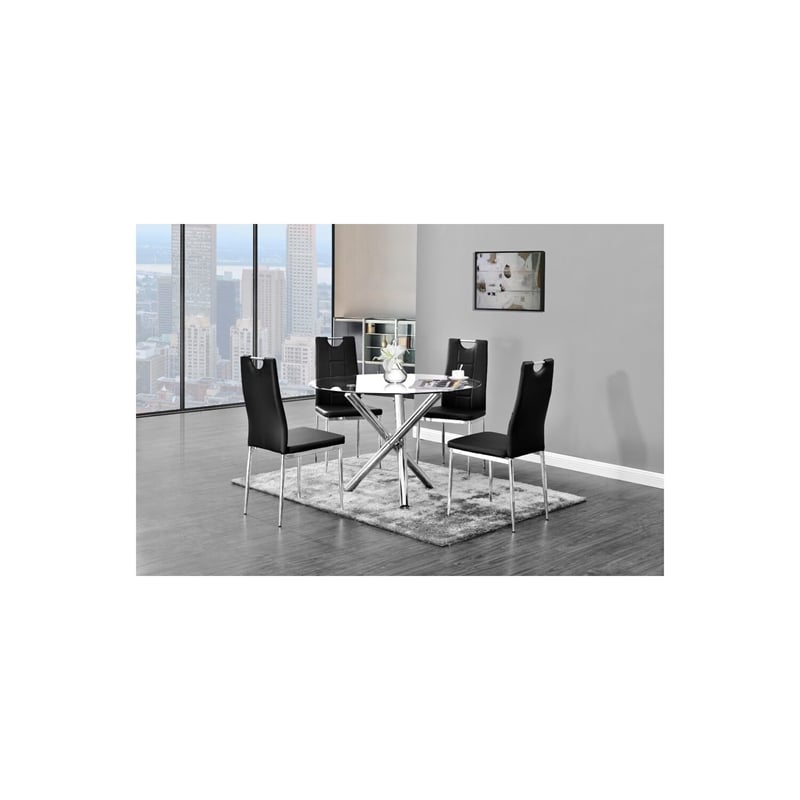 Pemberly Row 5-Piece Faux Leather Round Glass Dinette Set - Black