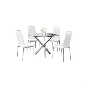 Pemberly Row 5-Piece Faux Leather Round Glass Dinette Set - White