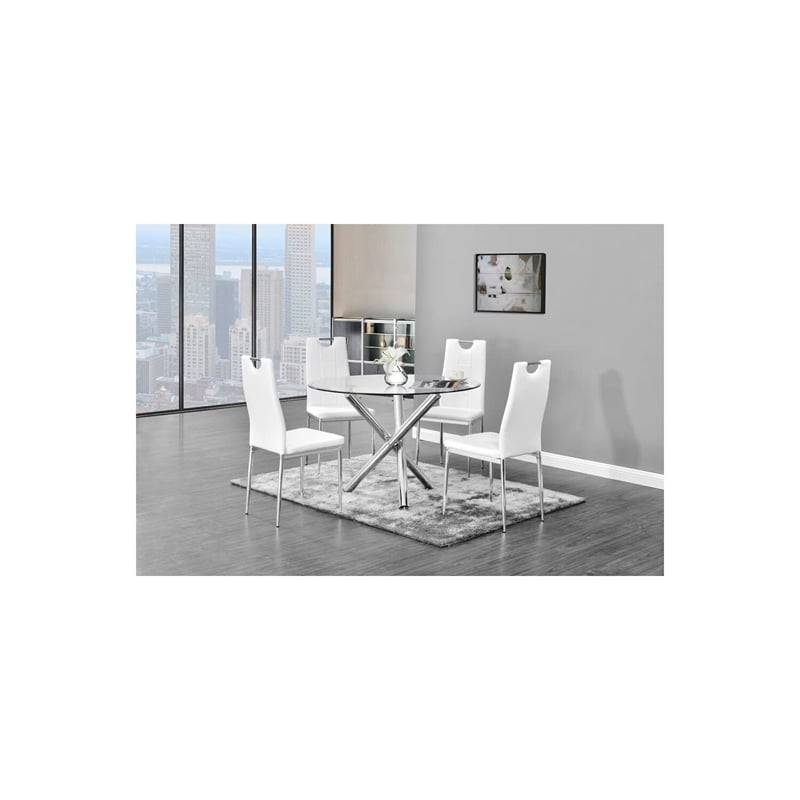 Pemberly Row 5-Piece Faux Leather Round Glass Dinette Set - White