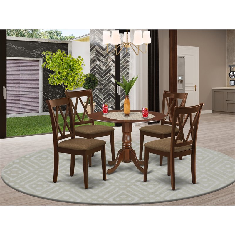 Pemberly Row 5-piece Wood Dining Set with Fabric Seat in Mahogany