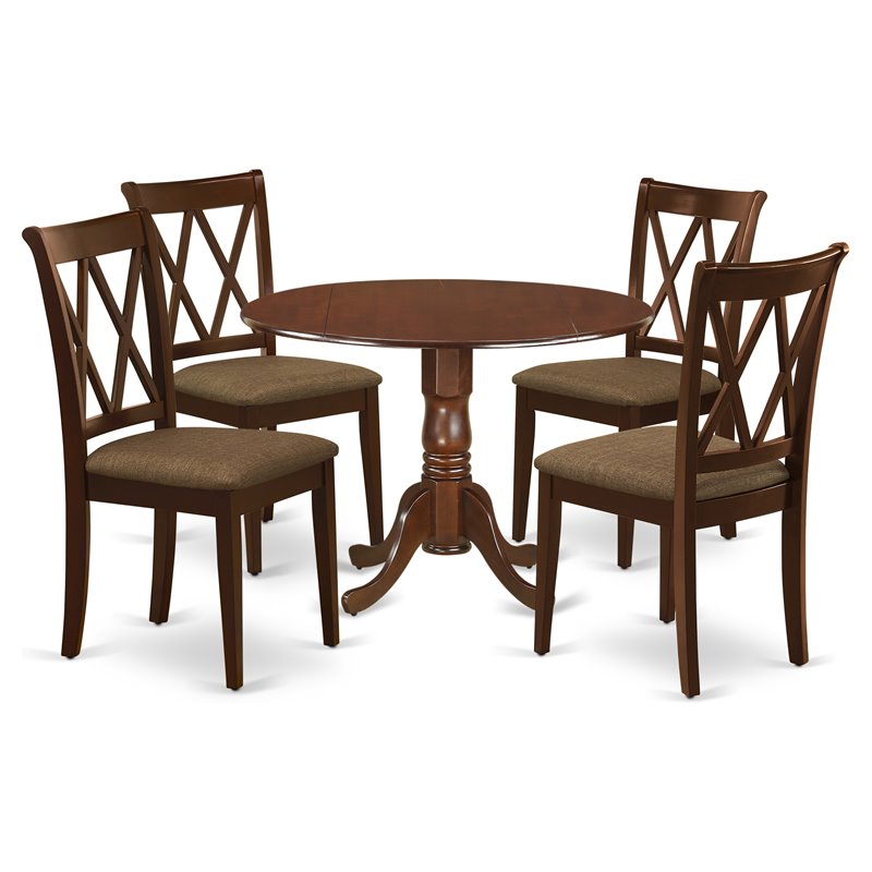 Pemberly Row 5-piece Wood Dining Set with Fabric Seat in Mahogany
