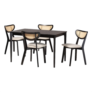 Pemberly Row Cream Fabric and Black Finished Wood 5-Piece Dining Set