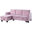 Pemberly Row Velvet Reversible Sleeper Sectional with Storage in Pink