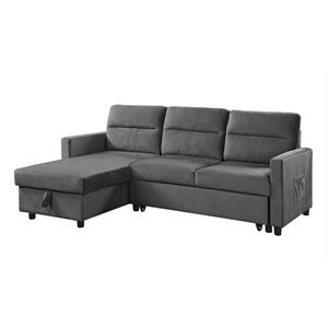 Pemberly Row Velvet Reversible Sleeper Sectional with Storage in Dark Gray