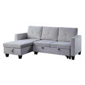 Pemberly Row Velvet Reversible Sleeper Sectional with Storage in Light Gray