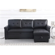 Pemberly Row Black Vegan Faux Leather Reversible Sleeper Sofa w/ Storage Chaise