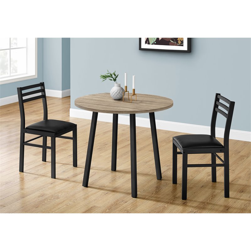 Pemberly Row Dining Table Set 3pcs Set - Drop Leaf Kitchen Metal Brown Black