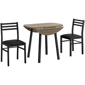 Pemberly Row Dining Table Set 3pcs Set - Drop Leaf Kitchen Metal Brown Black