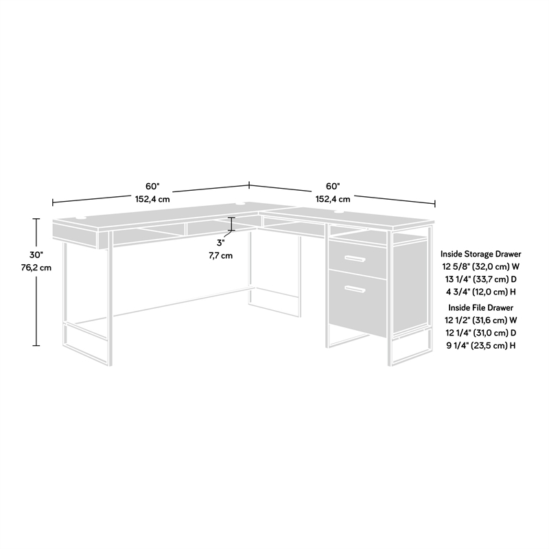 Pemberly Row Contemporary Engineered Wood L-Desk in Blade Walnut