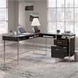 Pemberly Row Contemporary Engineered Wood L-Desk in Blade Walnut