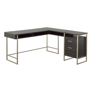 Pemberly Row Contemporary Engineered Wood L-Desk in Blade Walnut