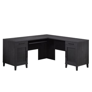 Pemberly Row Contemporary Coastal Engineered Wood L-Desk in Raven Oak