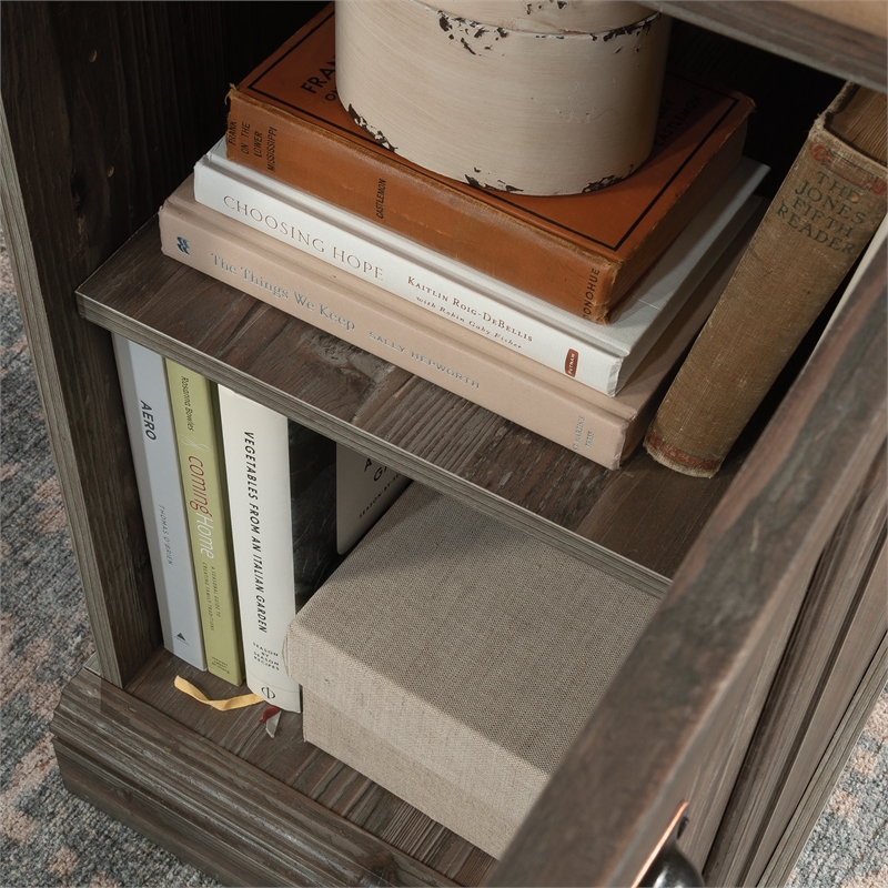 Pemberly Row Contemporary Engineered Wood L-Shaped Desk in Pebble Pine