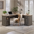 Pemberly Row Contemporary Engineered Wood L-Shaped Desk in Pebble Pine