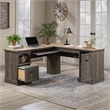 Pemberly Row Contemporary Engineered Wood L-Shaped Desk in Pebble Pine