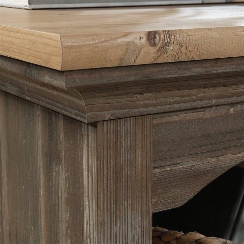 Pemberly Row Contemporary Engineered Wood L-Shaped Desk in Pebble Pine
