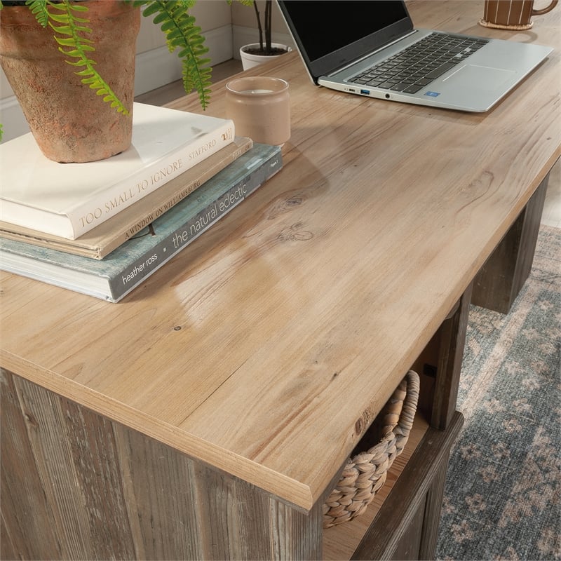 Pemberly Row Contemporary Engineered Wood L-Shaped Desk in Pebble Pine