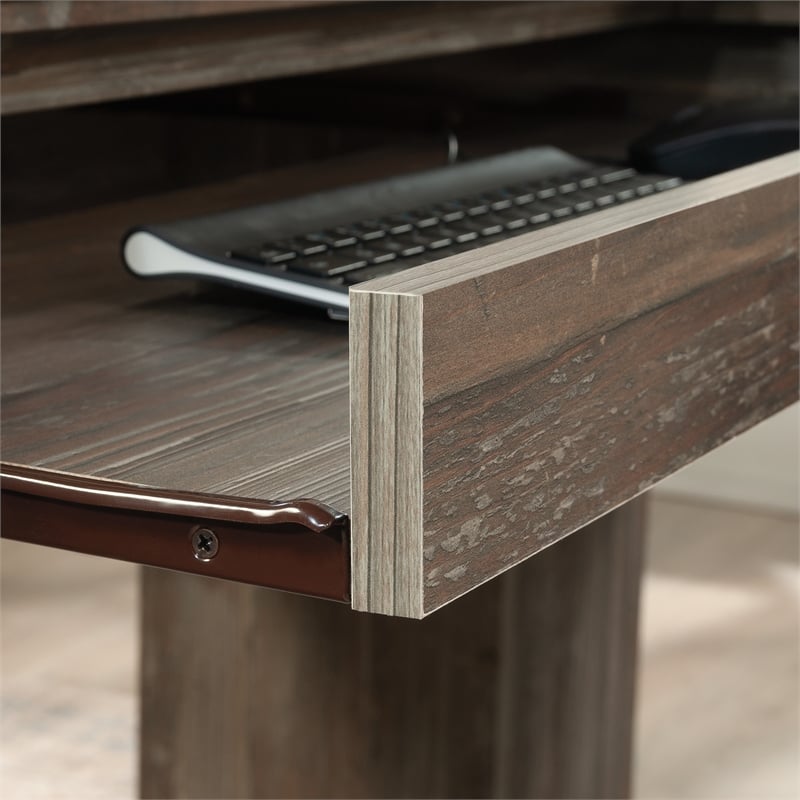 Pemberly Row Contemporary Engineered Wood L-Shaped Desk in Pebble Pine