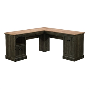 Pemberly Row Contemporary Engineered Wood L-Shaped Desk in Pebble Pine