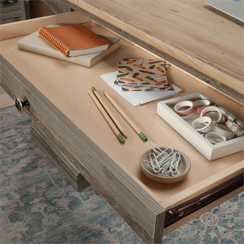 Pemberly Row Contemporary Engineered Wood Executive Desk in Pebble Pine