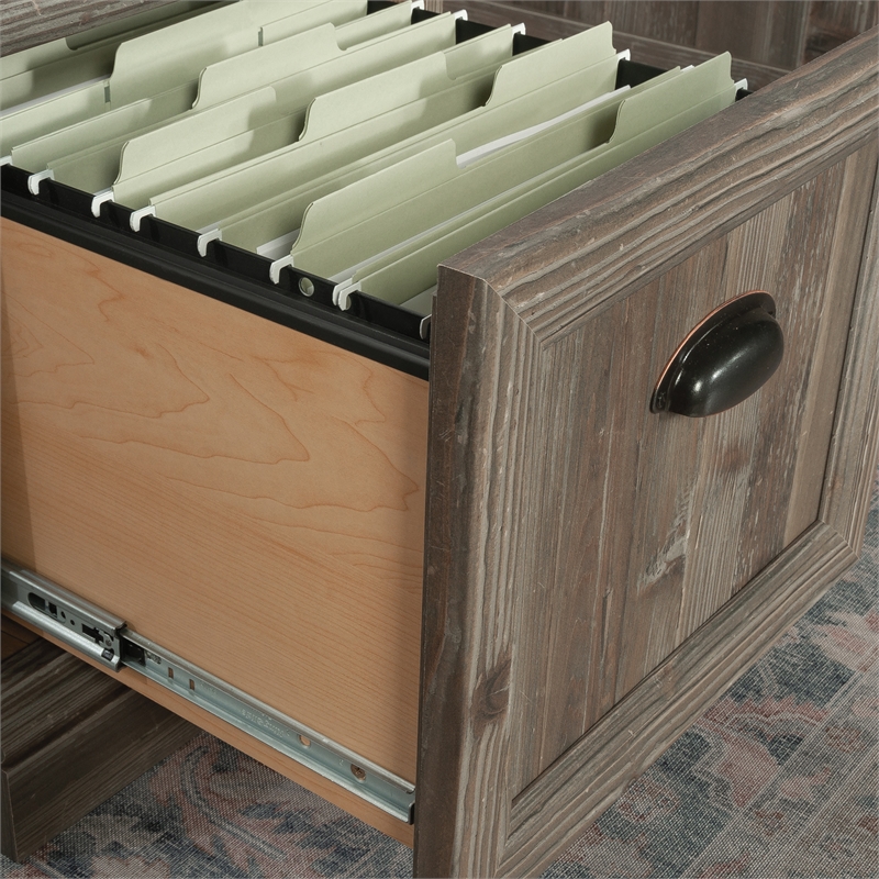 Pemberly Row Contemporary Engineered Wood Executive Desk in Pebble Pine