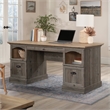 Pemberly Row Contemporary Engineered Wood Executive Desk in Pebble Pine